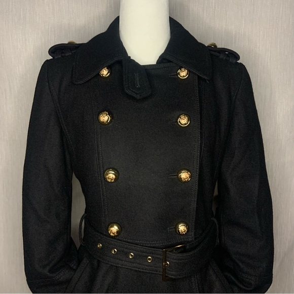 Miss Sixty Black Double Breasted Wool Blend Belted Trench Coat | Size Medium - Picture 4 of 17